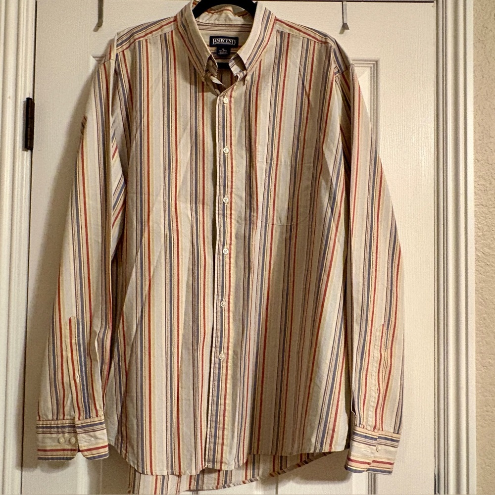 VTG LANDS END Striped Long Sleeve‎ Men's XL 17-17 1/2 Button Down Shirt